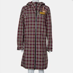 Gucci Multicolor Plaid Canvas Zipper Front Hooded Coat S